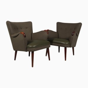 Dänische Sessel aus Leder & Teak, 1960er, 2er Set