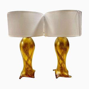 Lampes de Bureau Dorées à Murano attribuées à Flavio Poli pour Seguso, Italie, 1960s, Set de 2