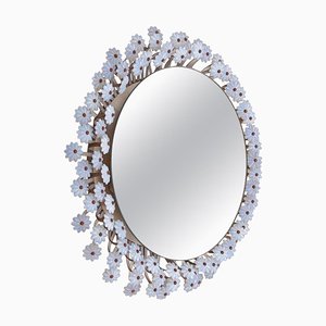 Illuminated Wall-Mounted Round Flower Mirror attributed to Münchner Zierspiegel, 1960s