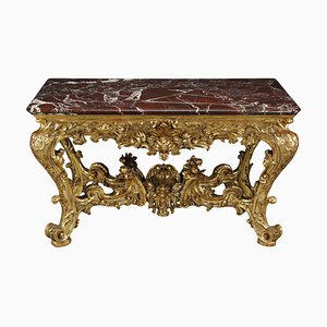 Large Rectangular Console in Richly Carved and Gilded Wood, 1750