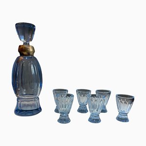 Botella y vasos Art Déco, años 50. Juego de 7