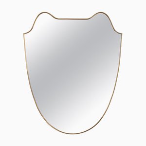 Brass Frame Shield Shape Mirror, Italy, 1950s
