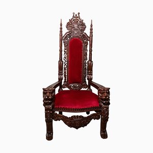 Red Velvet Throne in Renaissance Style, Italy, 1900