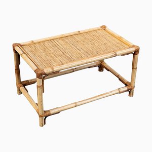 Mesa de centro rectangular de bambú, ratán y mimbre, años 60