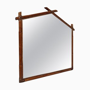 Large Vintage Tribal Mirror in Bamboo and Rattan, 1970s