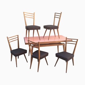Italian Handcrafted Dining Table and Chairs, 1960s, Set of 6