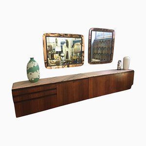 Mueble de salón de esencias exóticas y mármol rosa, Italia, años 80