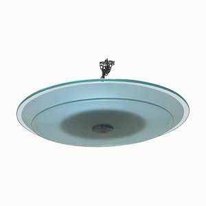 Art Deco Ceiling Lamp in Double Satin Glass Disk, Italy, 1980s