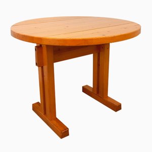 Vintage Round Dining Table in Pine by Charlotte Perriand for Les Arcs, 1970s