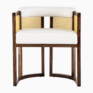 Livingstone Walnut and Rattan and Brass Dining Chair by Egg Designs