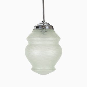 Lampe à Suspension Art Déco avec Abat-Jour en Verre Vert, France, 1940