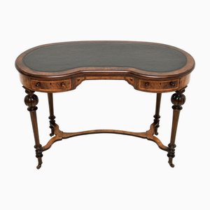 Antique Victorian Kidney Shaped Desk in Burr Walnut with Leather Top, 1860