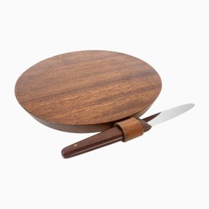 Tabla de cortar de teca de diseño Mid-Century con cuchillo integrado de Carl Auböck para Auböck Werkstätten, Austria, años 50. Juego de 2