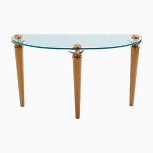 Glass Console Table in Oak and Bronze by Garouste & Bonetti, 1995
