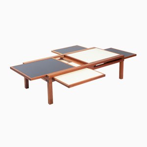 Table Basse Bellato avec Plateaux Réversibles Bleu Blanc par Bernard Vuarnesson, 1979