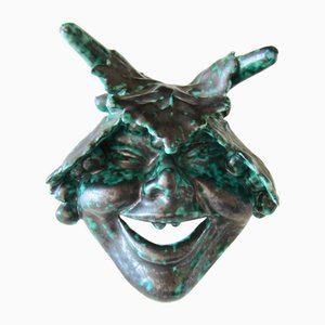 Scandinavian Modern Ceramic Faun Mask Sculpture, 1920s