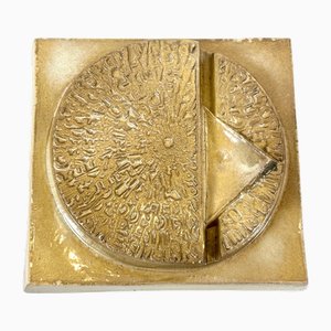 Mid-Century Abstract Wall Relief in Ceramic Signed e.w., 1970s