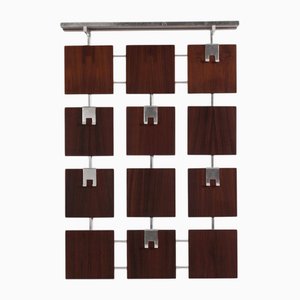 Rosewood Wall Coat Rack with 14 Hooks and Hat Shelf, 1960s