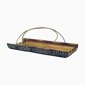 Italian Wood and Brass Tray by Aldo Tura for Macabo, 1960s
