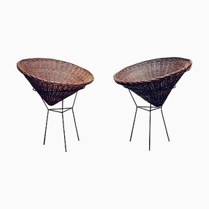 Large Wicker Baskets with Metal Frame, 1950s, Set of 2
