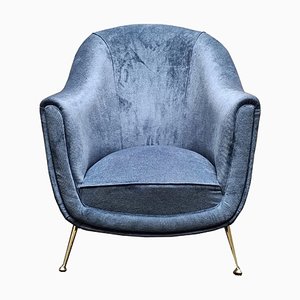 Hellblauer Vintage Samtstuhl von Isa Bergamo, 1950er