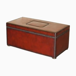 Bordeauxrote Vintage Ledertruhe, 1920er