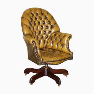 Vintage Director's or Captain's Chesterfield Armchair in Brown Leather