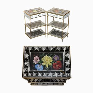 3-stufige Etageren mit Schubladen im Regency-Stil aus Marmorimitat, 1950er, 2er Set