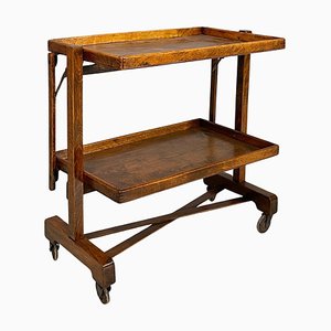 Art Deco Italian Foldable Cart with 2 Shelves in Wood, 1930s