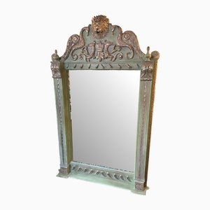Grand Miroir en Bois Sculpté et Peint