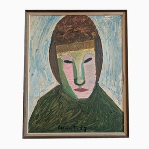 Derrière le Masque, Huile sur Panneau, Encadrée