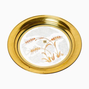Round Brass and Crystal Tray, 1970s