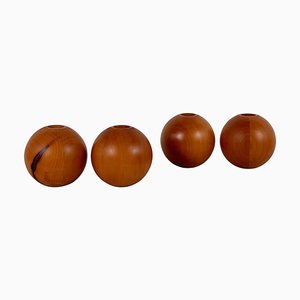 Spherical Pearwood Candleholders attributed to Bottega Ghianda for Hermès, 1970s, Set of 4