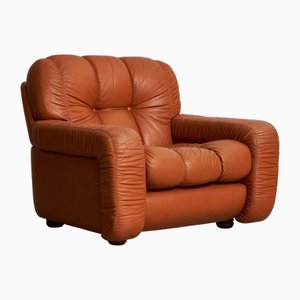 Butaca de cuero marrón, años 70