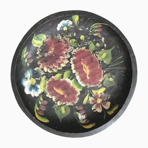 Mexican Wooden Plate with Hand-Painted Floral Design