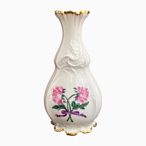 Vintage French Vase in Hand-Painted Porcelain with Floral and Gold Decoration from Limoges, 1980s