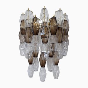 Transparent and Fumè Poliedro Murano Glass Wall Sconces by Simoeng, Set of 2