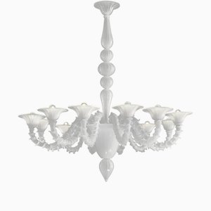 White Rezzonico Murano Style Glass Chandelier by Simoeng