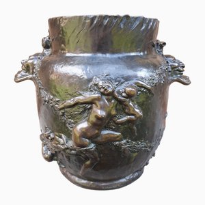 Bronze Blumentopf im Jugendstil von Joseph Chéret