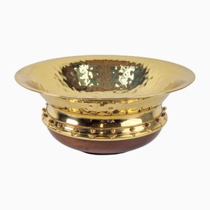 Vintage Valenti Gold Plated Centerpiece Bowl on Walnut Base, 1970s