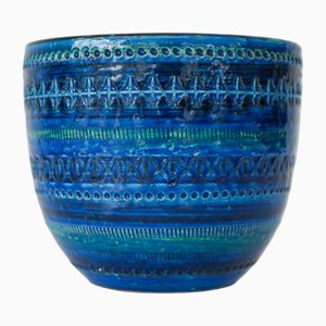 Bol ou Pot de Fleurs Rimini Bleu Vintage en Céramique par Aldo Londi pour Bitossi, Italie, 1960s