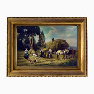 Emilio Pergola, Rustic Scene, 1990s, Oil on Canvas, Framed