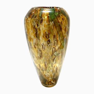 Large Yellow and Green Murano Glass Vase with Aventurine attributed to Fratelli Toso, 1960s