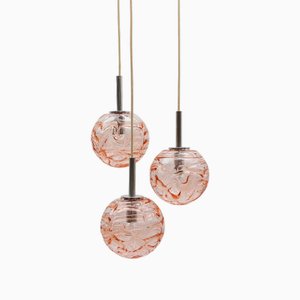 Pink Murano Glass Ball Pendant Cascading Lamp by Doria for Doria Leuchten, Germany, 1960s