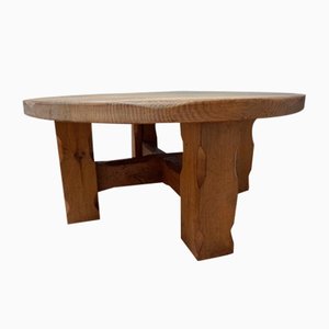 Mesa de centro Wabi-Sabi brutalista hecha a mano redonda de roble, años 60