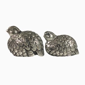Silver Metal Italian Quail Salt and Pepper Shackers from Gucci, 1970s, Set of 2