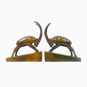 Sujetalibros Billy Goat Art Déco de madera de Rhön Kunst, años 30. Juego de 2