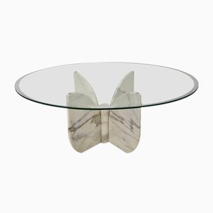 Mesa de centro italiana de flores de mármol con plato ovalado tallado a facetas, años 70