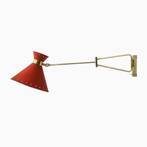 Red Diabolo Articulated Wall Light by Rene Mathieu for Lunel, 1950s