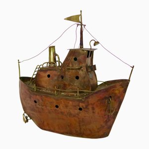 Brutalist Ship Sculpture in Brass and Copper, 1970s